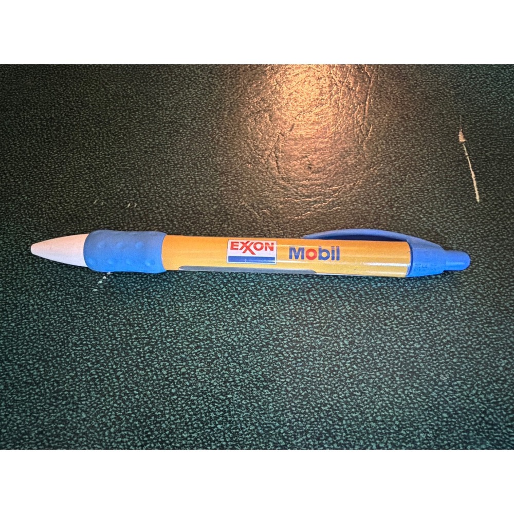 Vintage Exxon Mobil Promotional Ballpoint Pen Yellow Blue Gas Oil Collectible